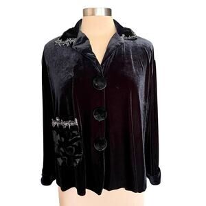 Taylor G Vintage Black Velvet Boxy Jacket Lace Bead Trim SMALL Whimsygoth Witchy
